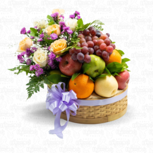 Medium Bamboo Basket Parcel with flowers